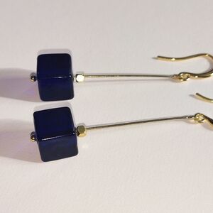 Elegant Gold and Blue Cube Earrings